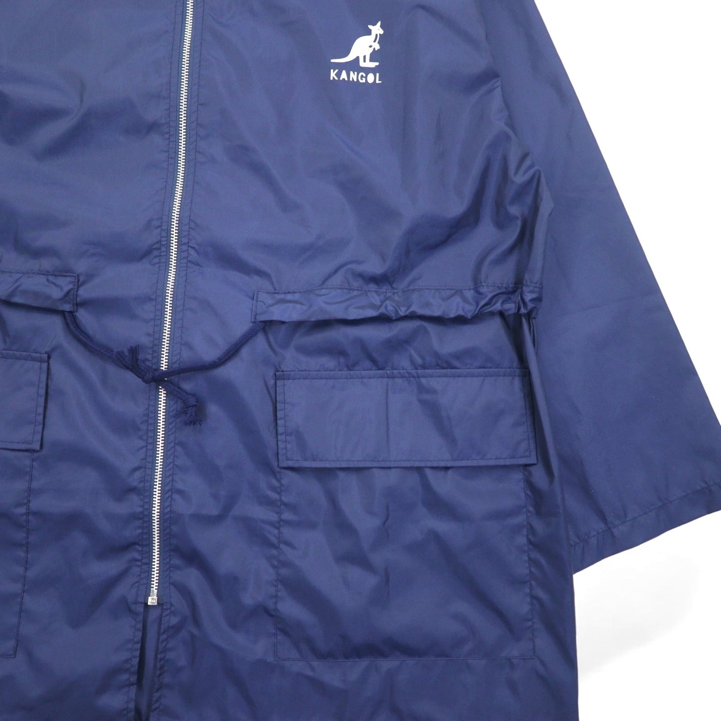 KANGOL Rain Jacket, Free Navy, Water-Repellent Nylon, Back Logo Print, Drawcord, Made in Japan