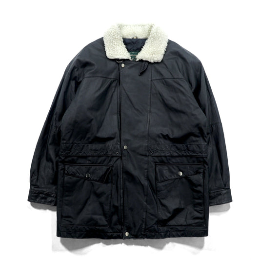 CLUB FELLOW 90年代 ヴィンテージ 襟ボア 中綿 レザーコート XL ブラック キルティングライナー 比翼 ジップアップ Marshall Fields
