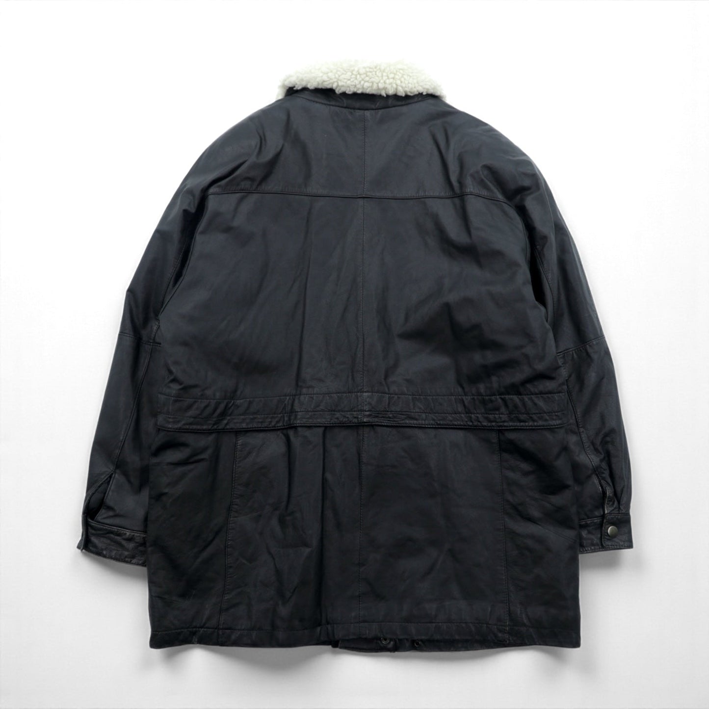 CLUB FELLOW 90年代 ヴィンテージ 襟ボア 中綿 レザーコート XL ブラック キルティングライナー 比翼 ジップアップ Marshall Fields