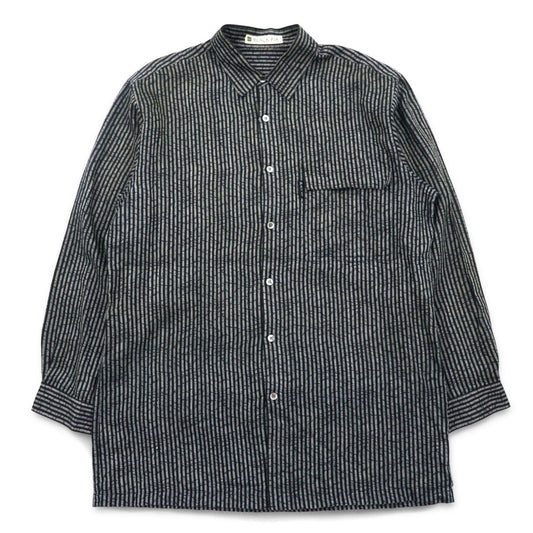 BLACK PIA 90s Linen Striped Shirt, Size L, Gray/Black, Flap Pocket, Made in Japan