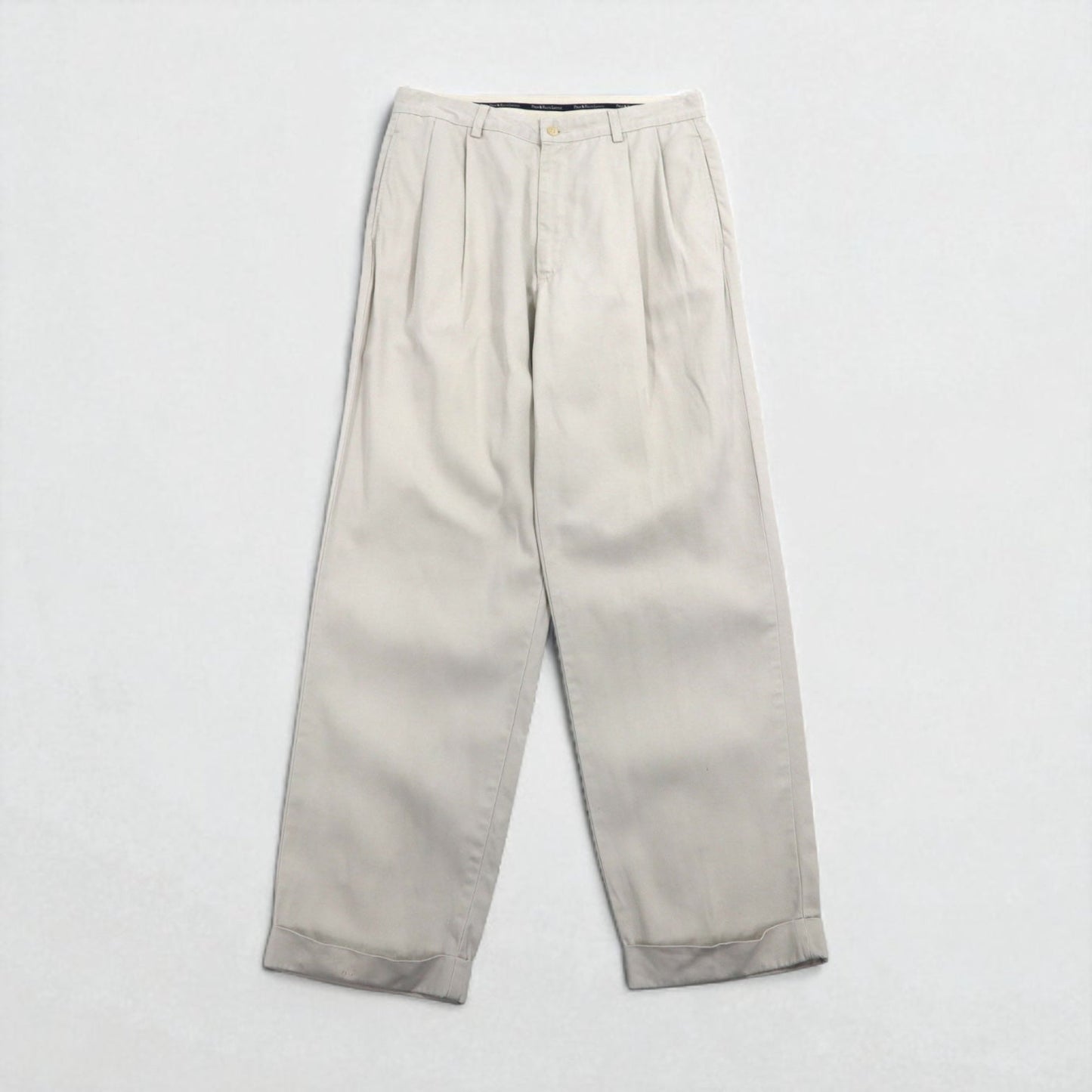 POLO RALPH LAUREN 90s Polo Chino Pants, Double-Tuck Wide Leg, Size M, Beige, Cotton