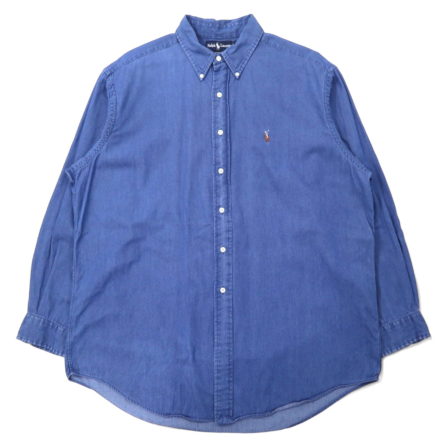 Ralph Lauren 90年代 インディゴ デニム ボタンダウンシャツ 17 34/35 ブルー コットン YARMOUTH スモールポニー 刺繍