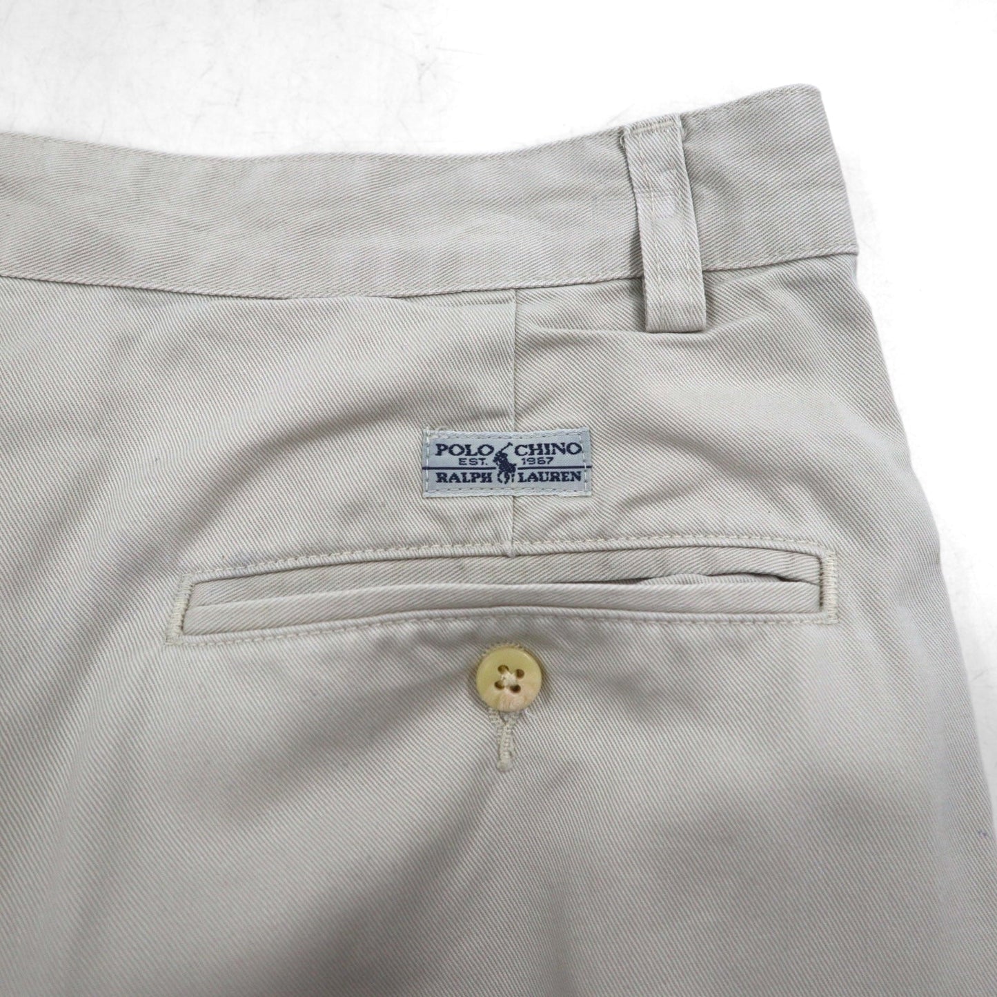 POLO RALPH LAUREN 90s Polo Chino Pants, Double-Tuck Wide Leg, Size M, Beige, Cotton
