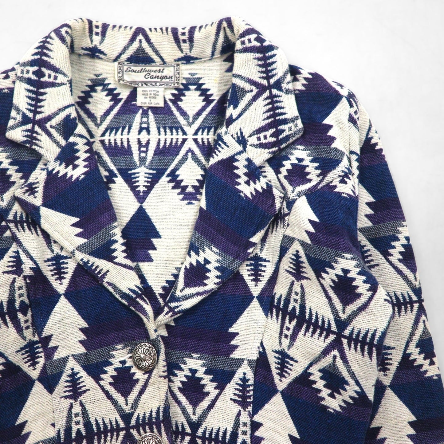 90s Vintage Jacquard Blazer 90年代 チマヨ柄 ジャガードジャケット S コンチョボタン ネイティブ柄 短丈 Southwest Canyon
