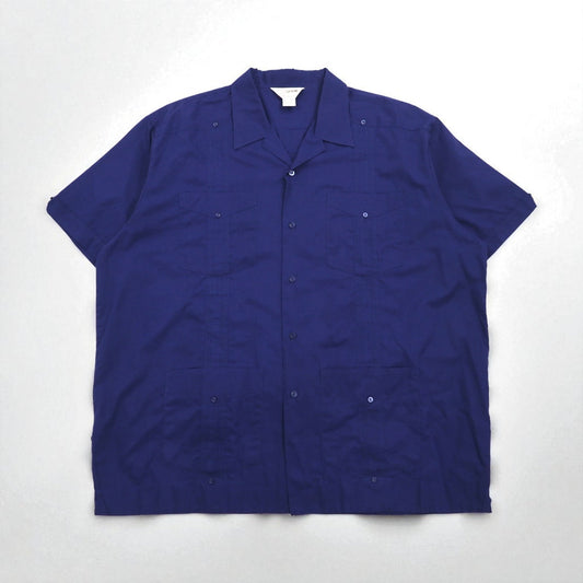 80年代 SUPREME オープンカラー キューバシャツ 開襟 ボックスシャツ 2XL ネイビー ポリエステル コットン