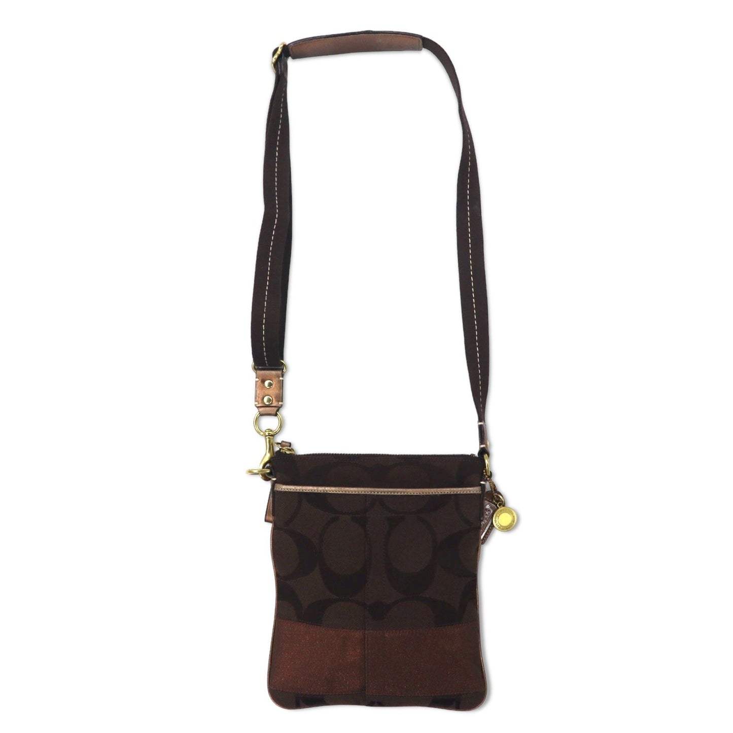 COACH Signature Stripe Swing Pack Shoulder Bag in Brown Canvas and Leather (40758)