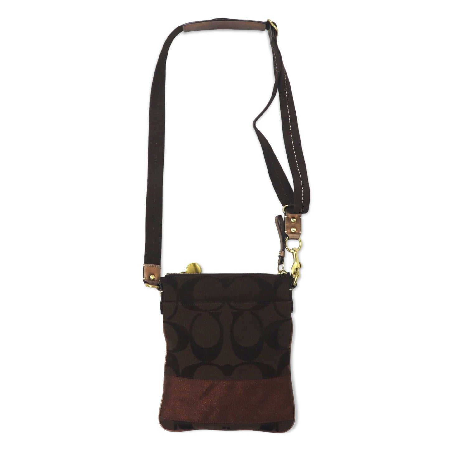 COACH Signature Stripe Swing Pack Shoulder Bag in Brown Canvas and Leather (40758)