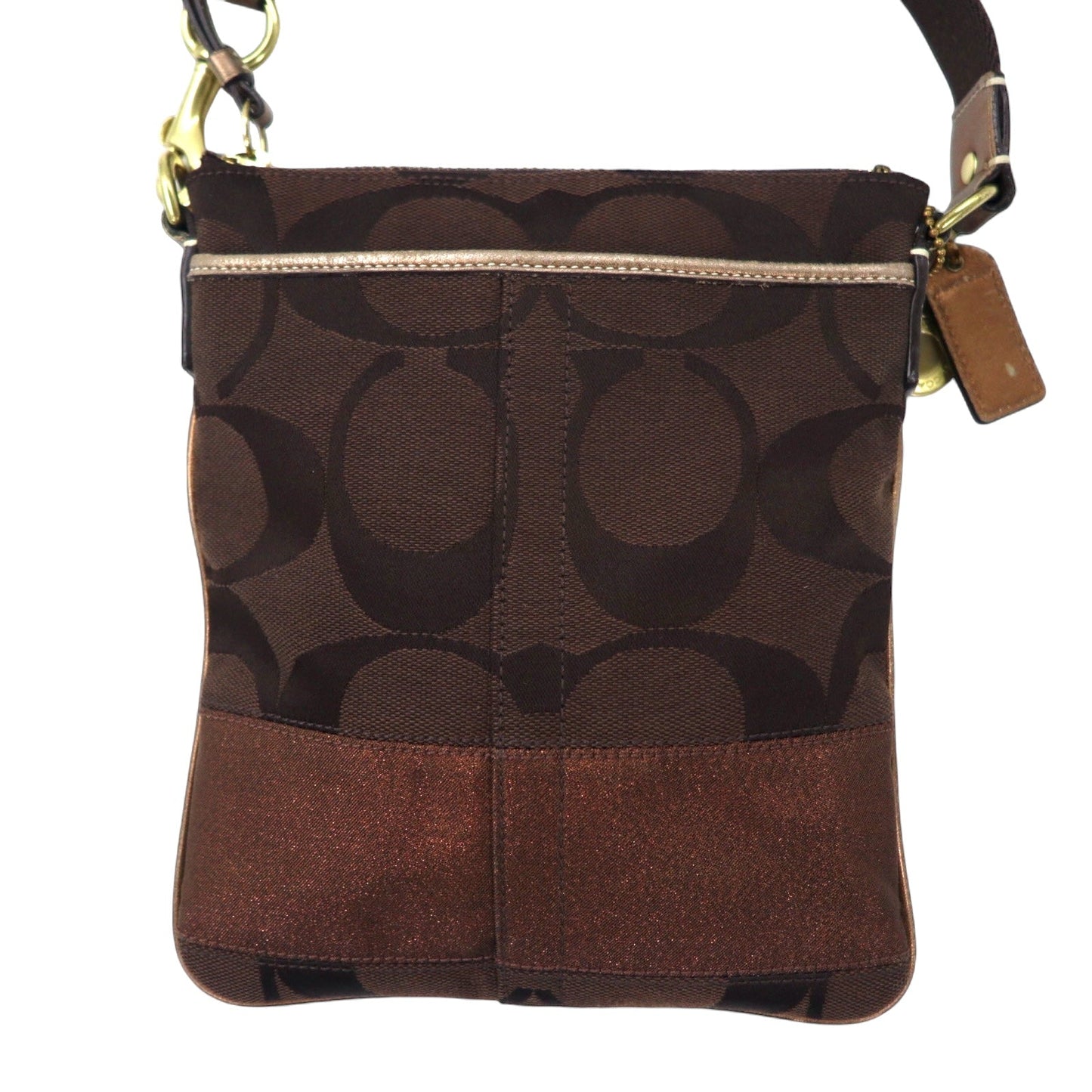 COACH Signature Stripe Swing Pack Shoulder Bag in Brown Canvas and Leather (40758)