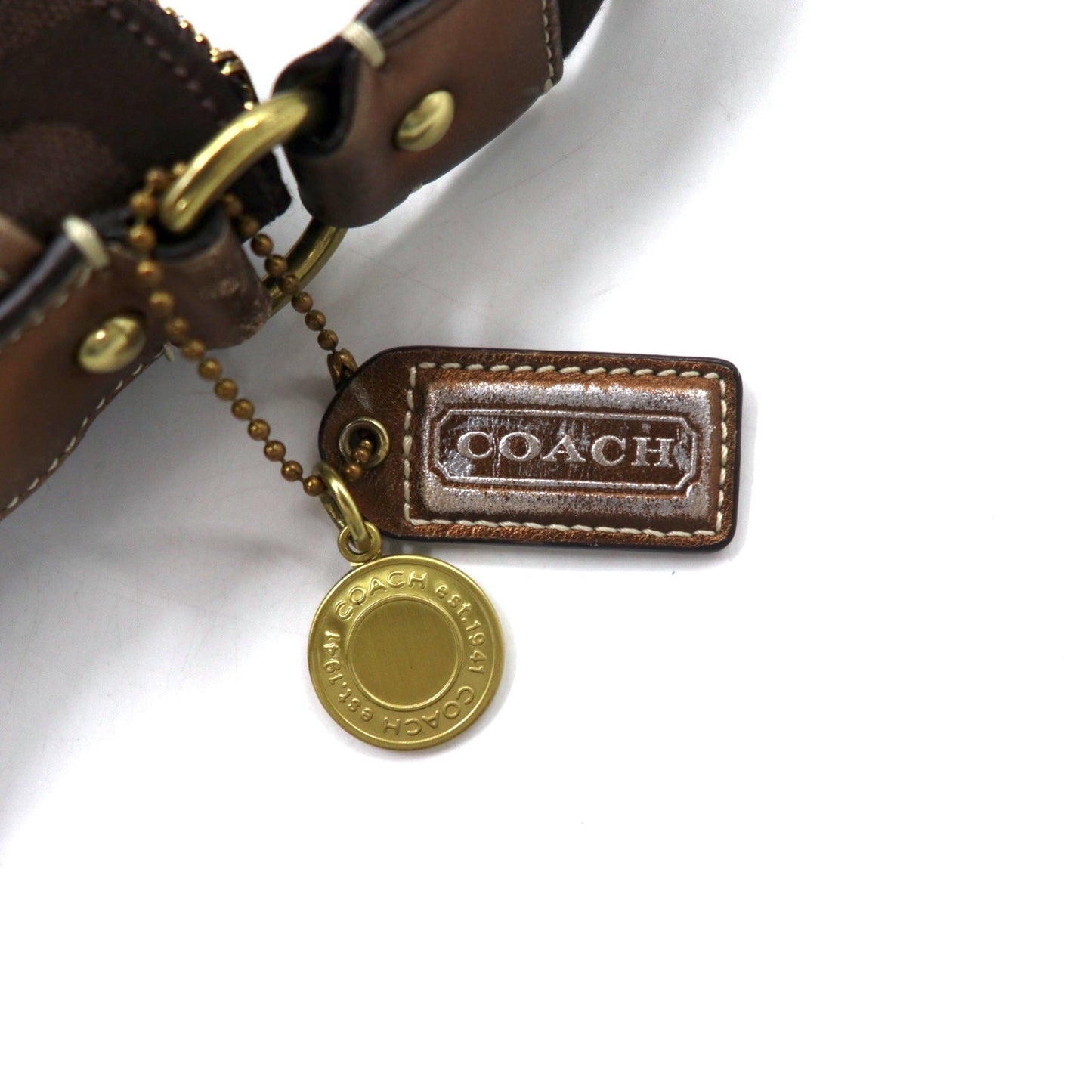 COACH Signature Stripe Swing Pack Shoulder Bag in Brown Canvas and Leather (40758)