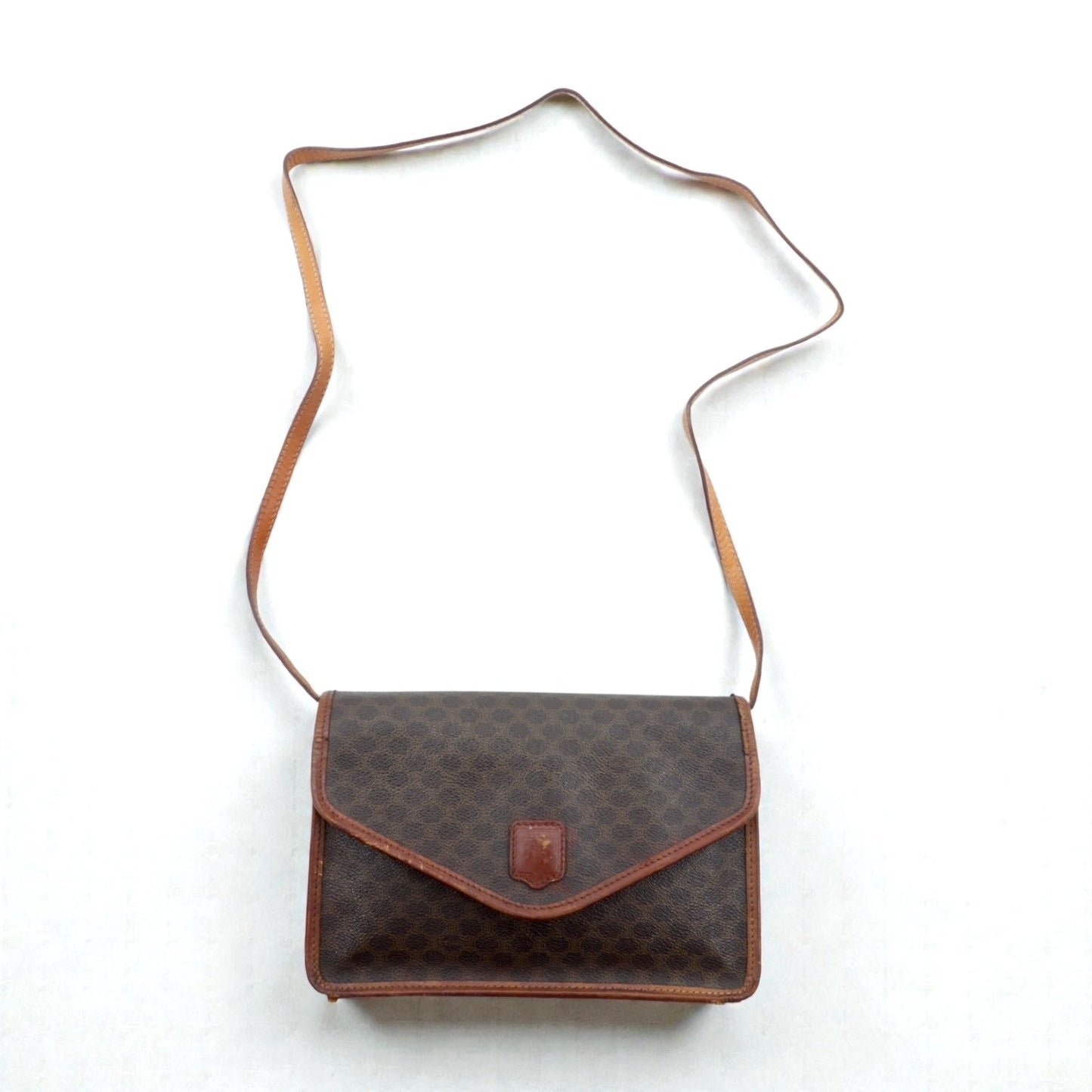 CELINE Shoulder Bag, Brown Leather, Macadam Pattern, Old M90, Made in Italy