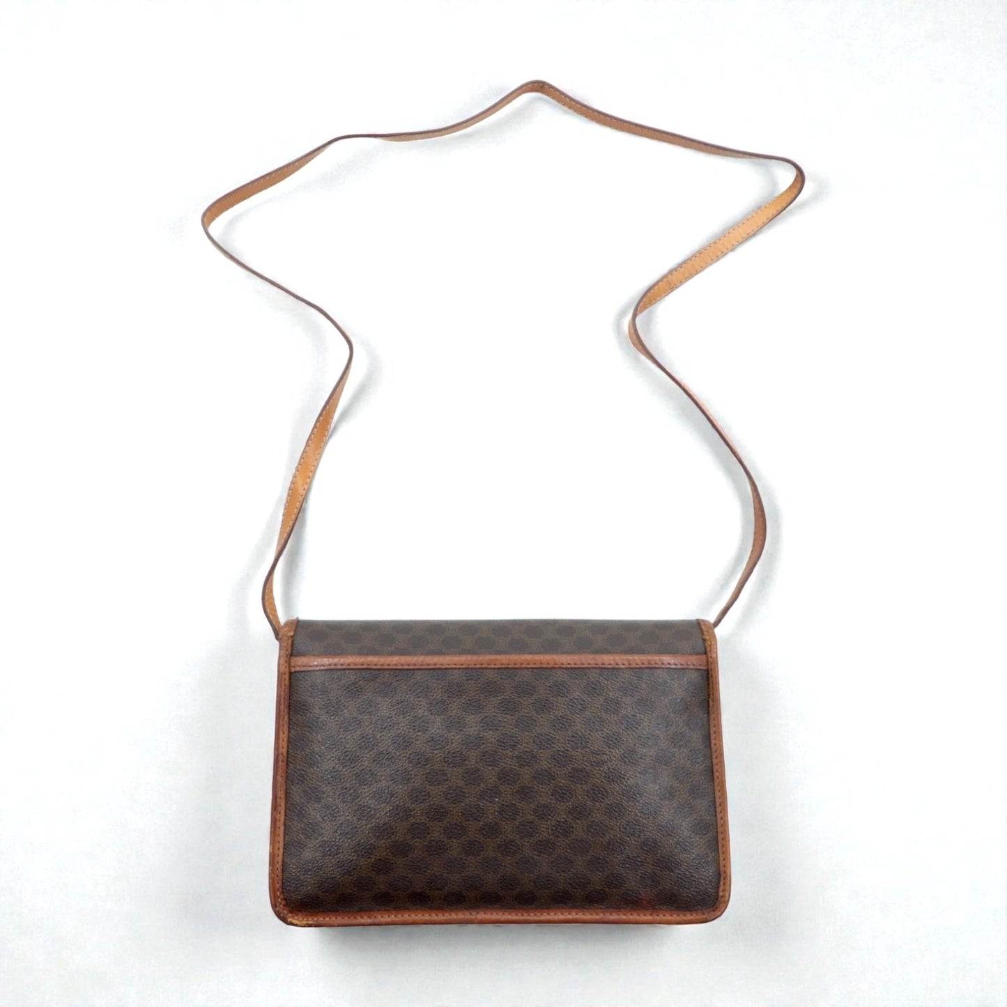 CELINE Shoulder Bag, Brown Leather, Macadam Pattern, Old M90, Made in Italy