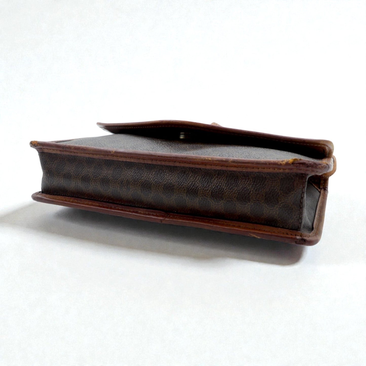 CELINE Shoulder Bag, Brown Leather, Macadam Pattern, Old M90, Made in Italy