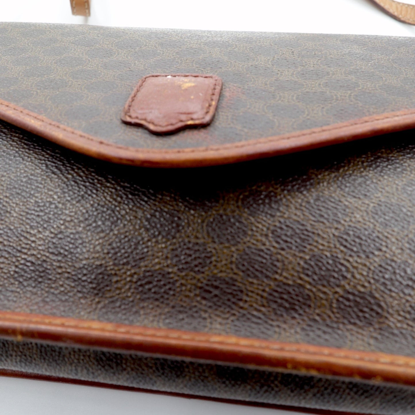 CELINE Shoulder Bag, Brown Leather, Macadam Pattern, Old M90, Made in Italy