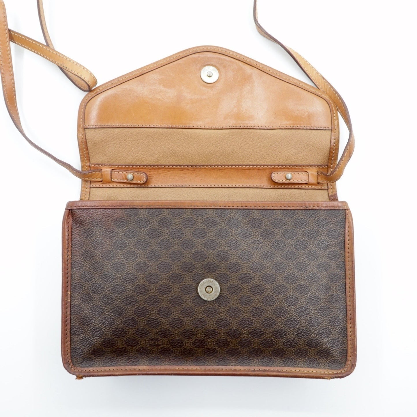 CELINE Shoulder Bag, Brown Leather, Macadam Pattern, Old M90, Made in Italy