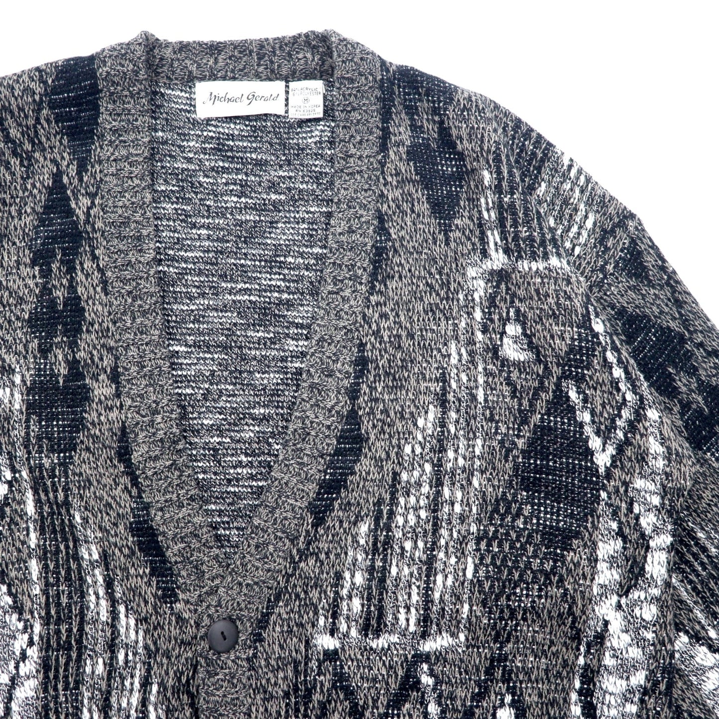 90s Michael Gerald all-over jacquard knit cardigan, size M, gray, acrylic
