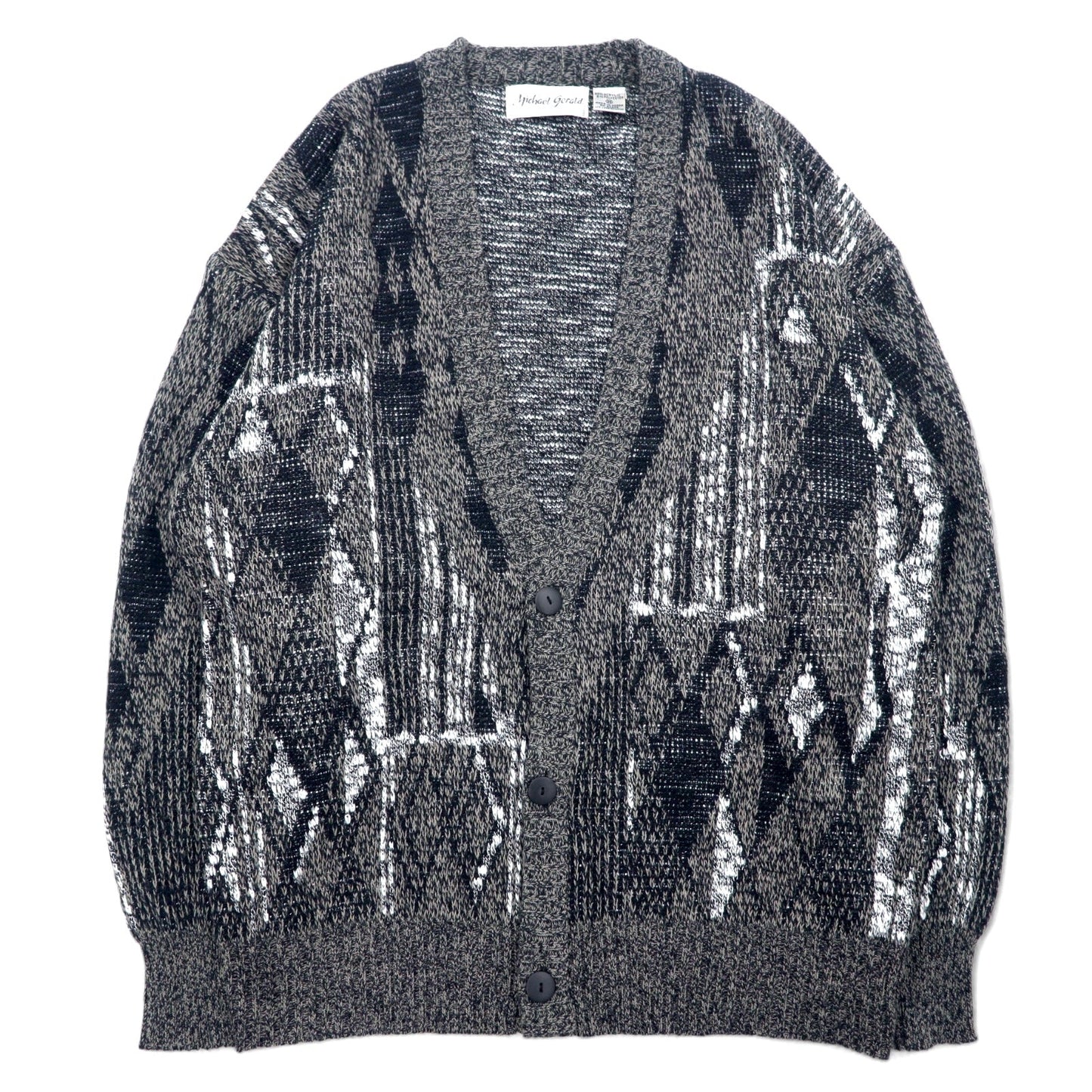 90s Michael Gerald all-over jacquard knit cardigan, size M, gray, acrylic