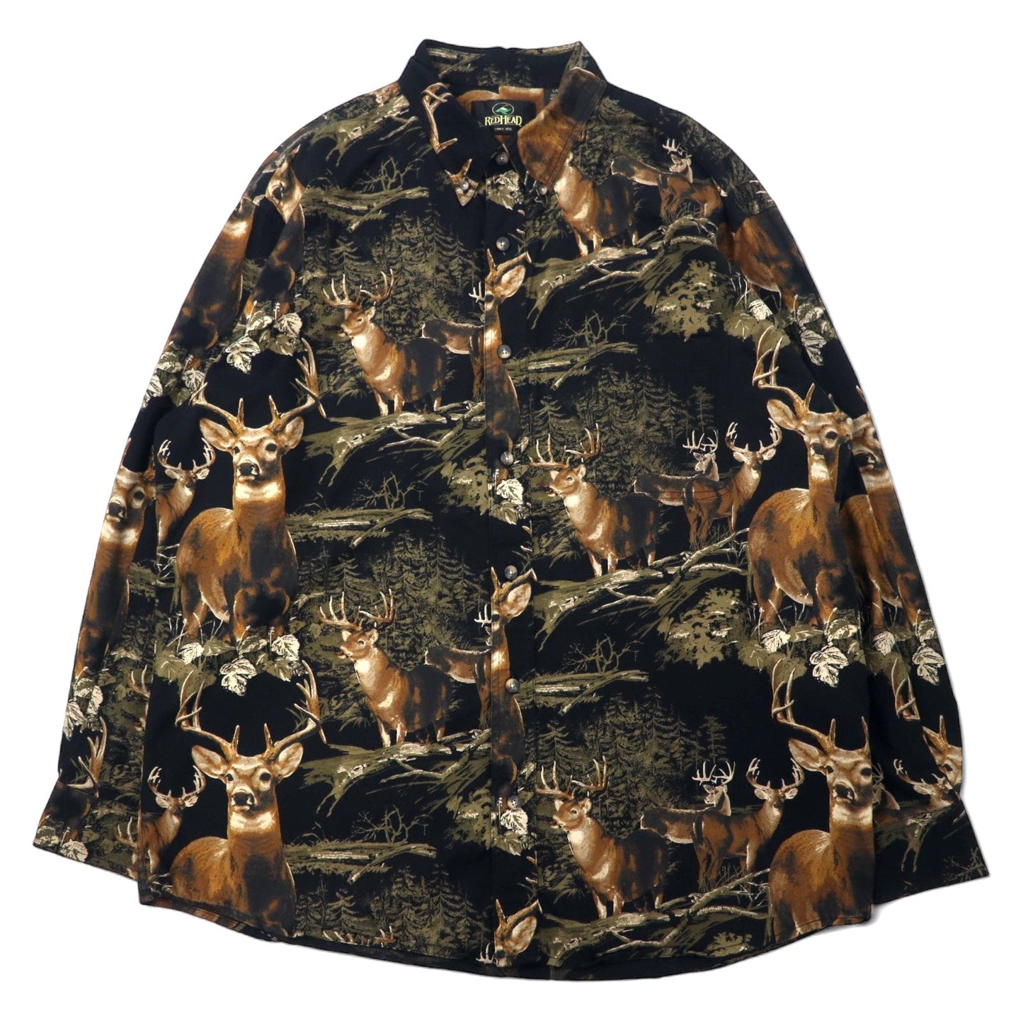 RED HEAD Button-Down Shirt, Size L, Black, Cotton, All-Over Print, Animal Deer