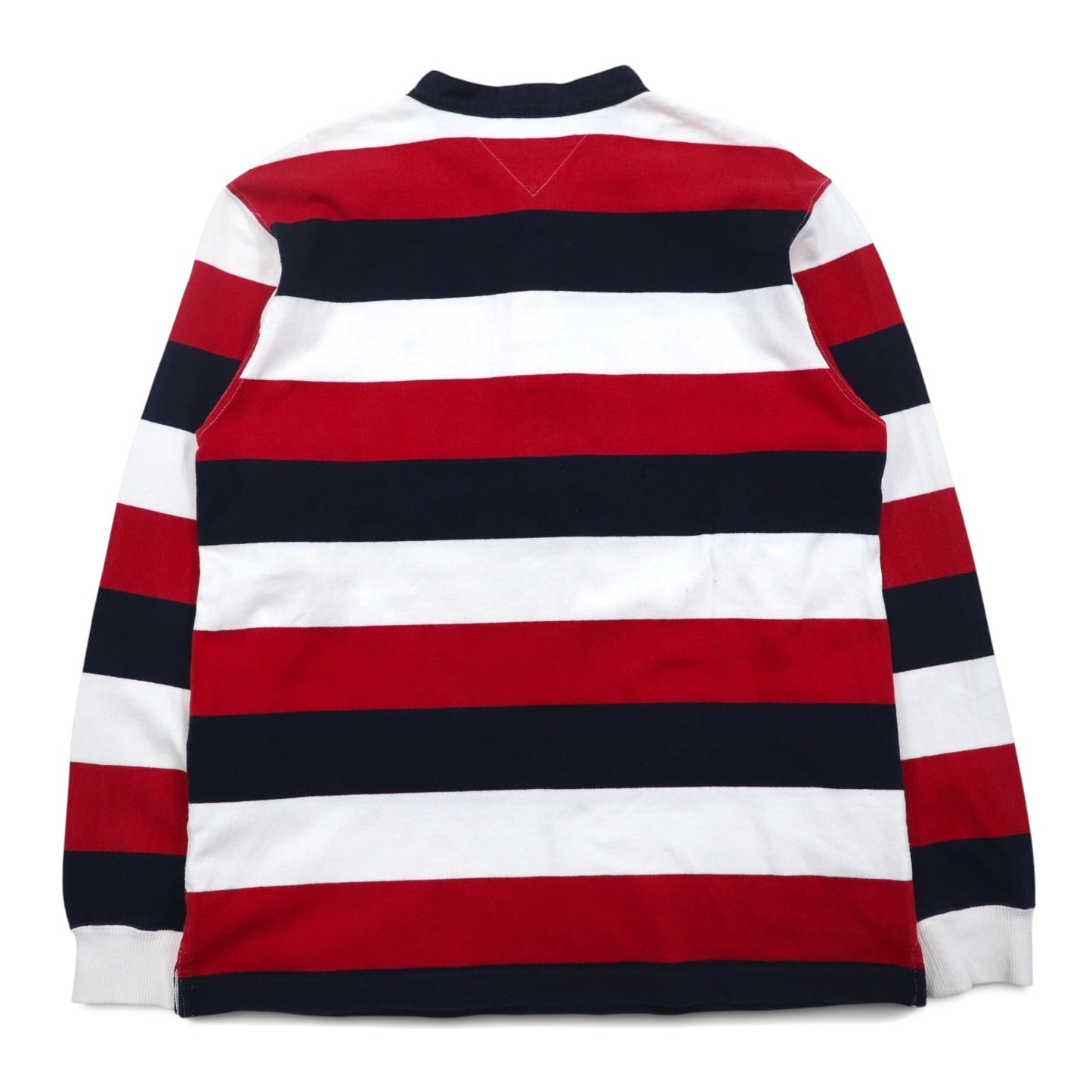 TOMMY HILFIGER Band Collar Rugby Shirt, Size M, Tricolor Striped, Henley Neck