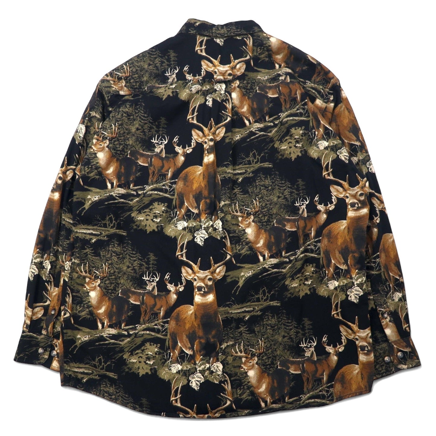 RED HEAD Button-Down Shirt, Size L, Black, Cotton, All-Over Print, Animal Deer