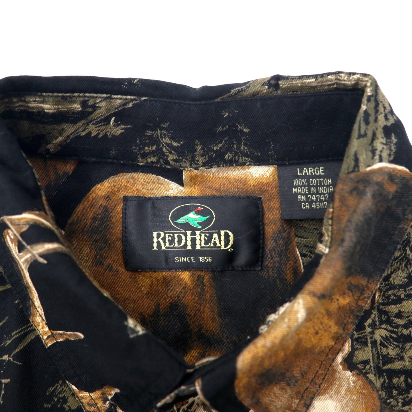RED HEAD Button-Down Shirt, Size L, Black, Cotton, All-Over Print, Animal Deer