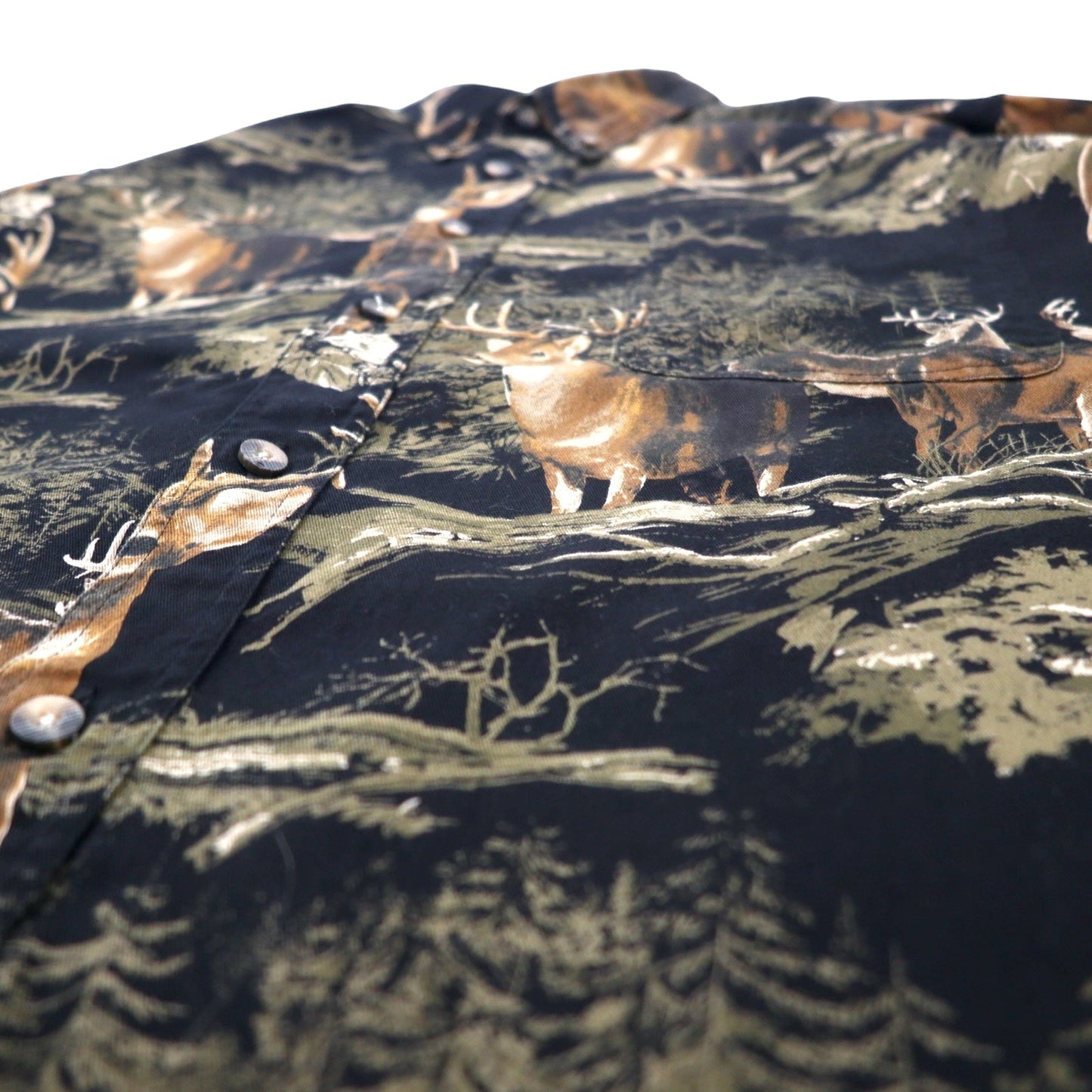 RED HEAD Button-Down Shirt, Size L, Black, Cotton, All-Over Print, Animal Deer