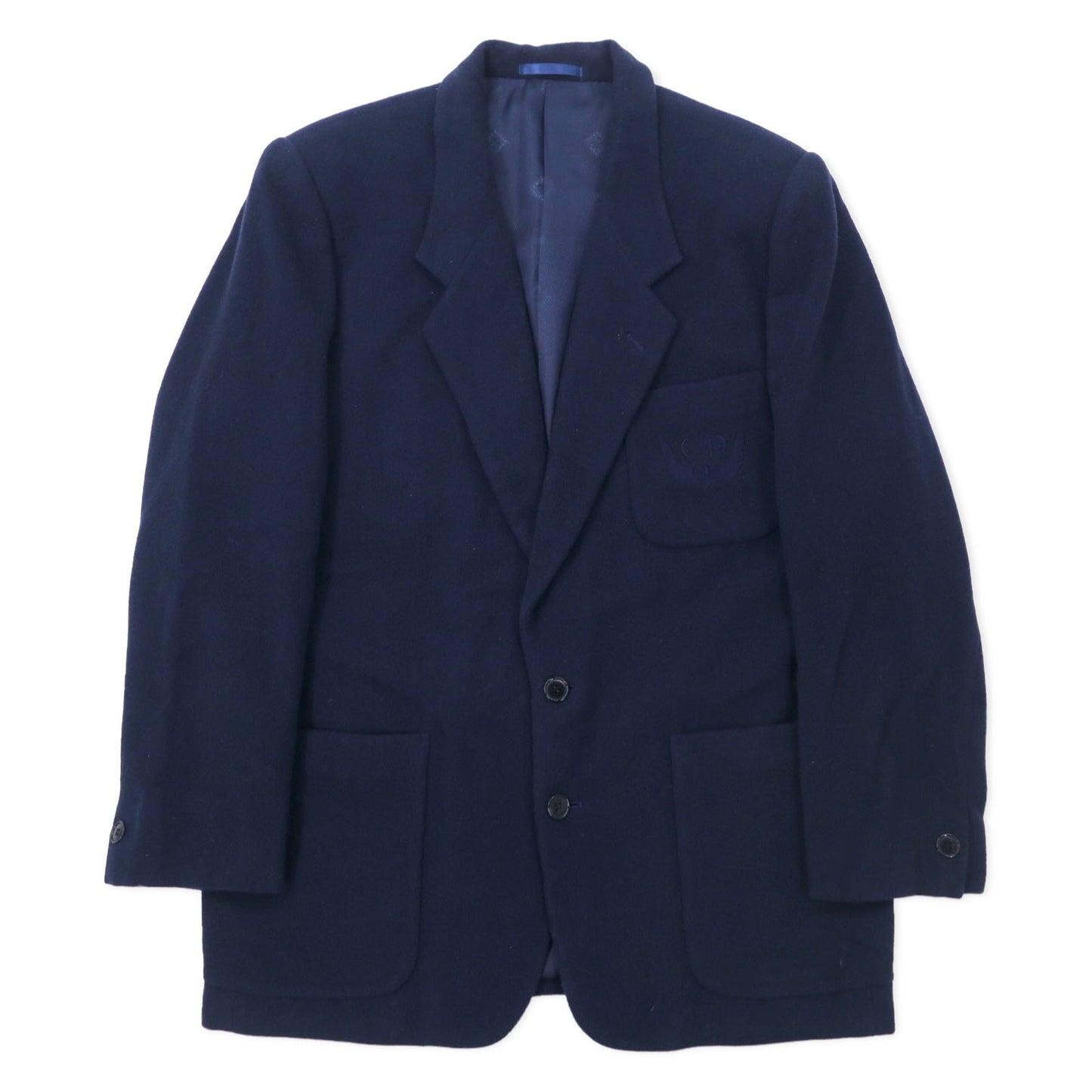 Christian Dior MONSIEUR Vintage 2B Tailored Jacket, Size L, Navy Lambswool, Single Logo Embroidery, Made in Japan
