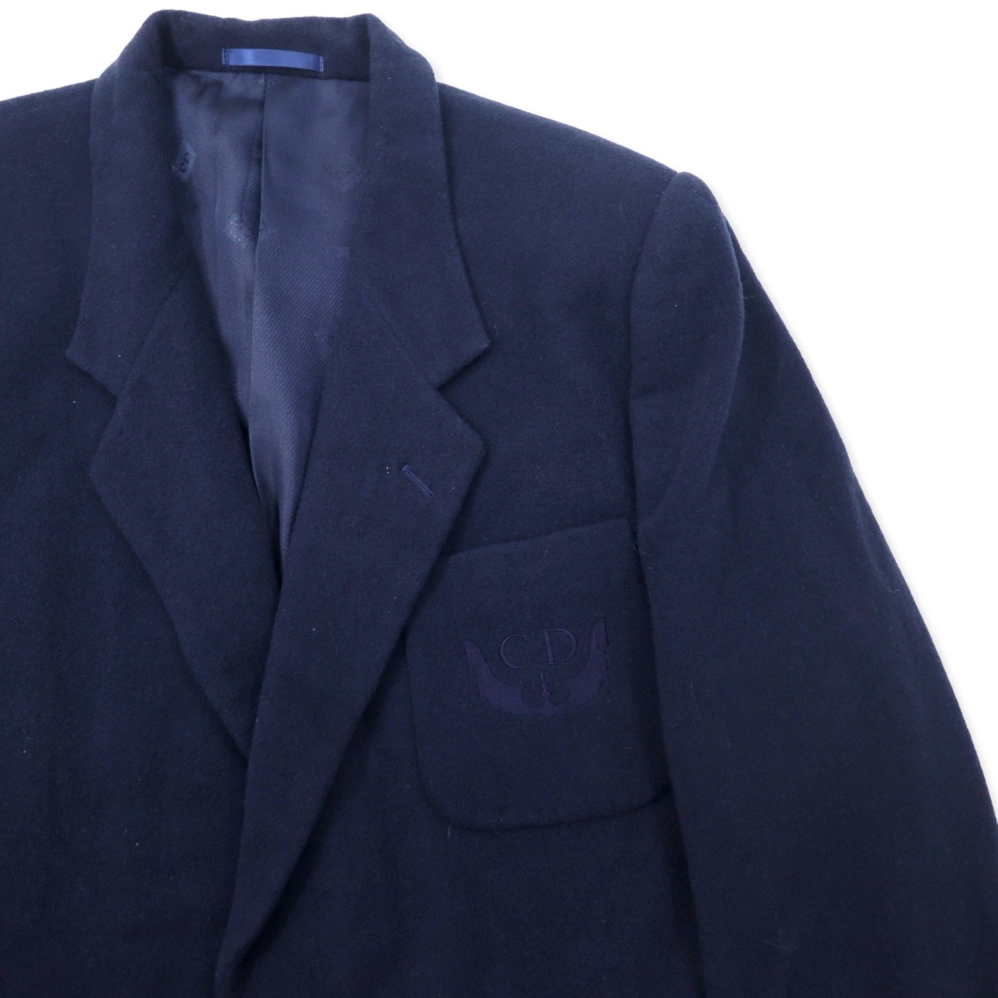 Christian Dior MONSIEUR Vintage 2B Tailored Jacket, Size L, Navy Lambswool, Single Logo Embroidery, Made in Japan