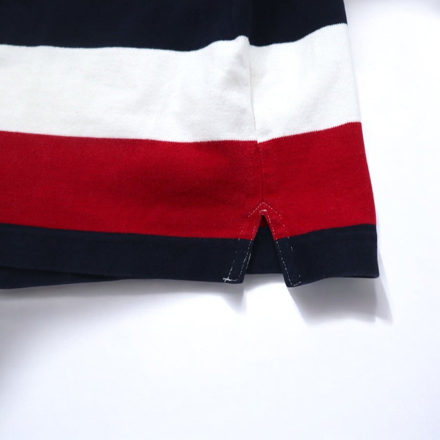 TOMMY HILFIGER Band Collar Rugby Shirt, Size M, Tricolor Striped, Henley Neck