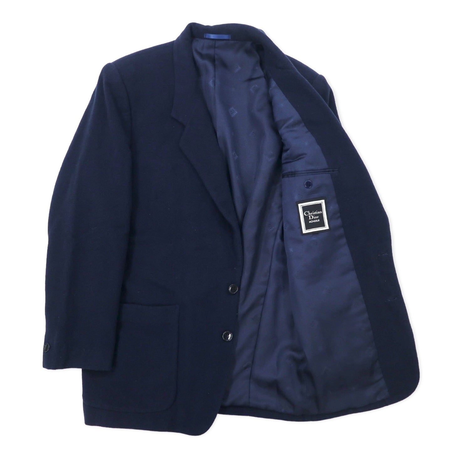 Christian Dior MONSIEUR Vintage 2B Tailored Jacket, Size L, Navy Lambswool, Single Logo Embroidery, Made in Japan
