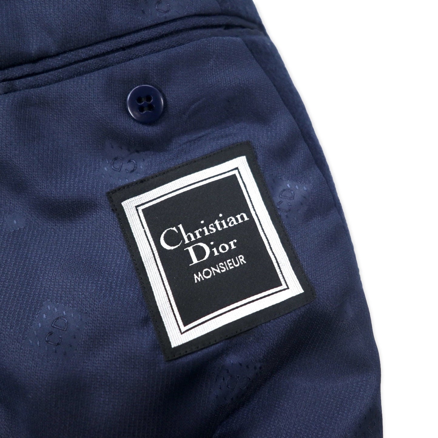 Christian Dior MONSIEUR Vintage 2B Tailored Jacket, Size L, Navy Lambswool, Single Logo Embroidery, Made in Japan