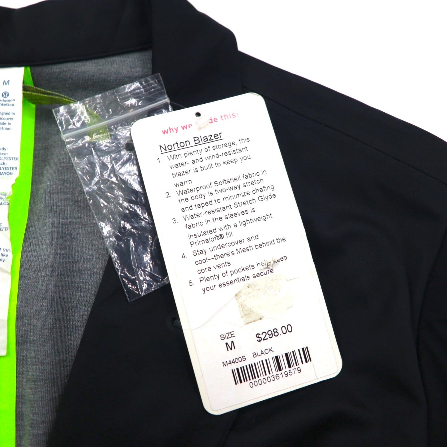 lululemon プリマロフト Primaloft ブレザー NORTON BLAZER テーラードジャケット M ブラック ストレッチ 中綿 M4400S 未使用品