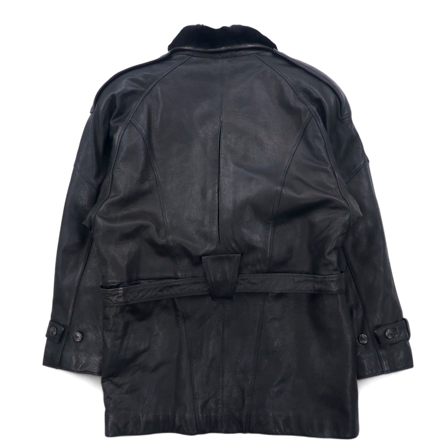 90s Pelle Pelle Marc Buchanan Pelle Pelle Leather Shawl Collar Gangster Coat, Size M, Black, Cowhide, Fur Collar, Epaulettes, Belt Included