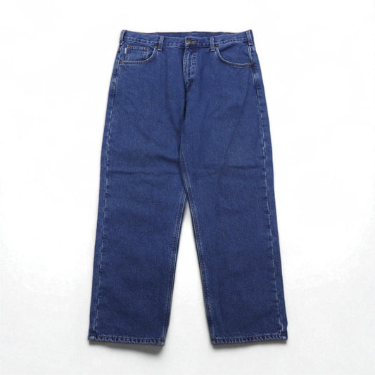 Carhartt Relaxed Fit Denim Pants with Flannel Lining, Size XL, Indigo and Blue Check Lining, B172 DST, Made in Mexico