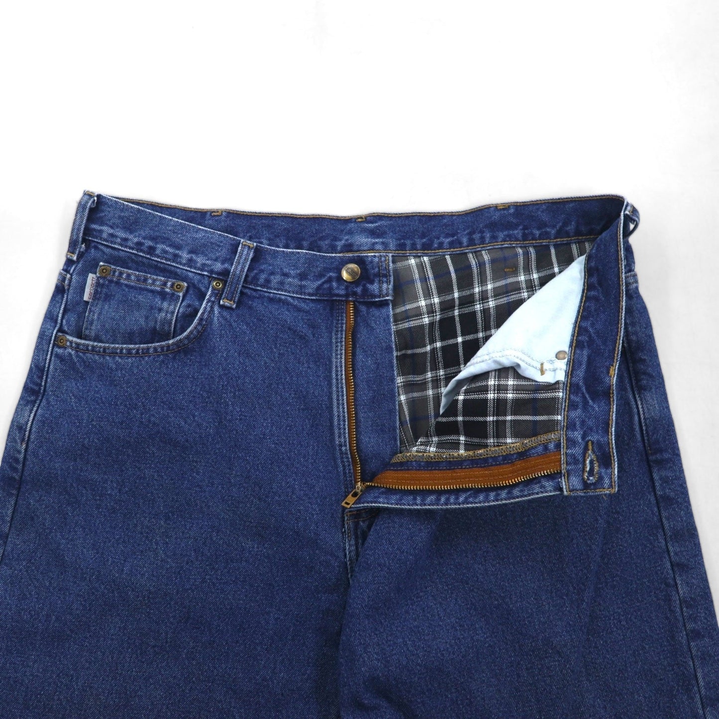 Carhartt Relaxed Fit Denim Pants with Flannel Lining, Size XL, Indigo and Blue Check Lining, B172 DST, Made in Mexico
