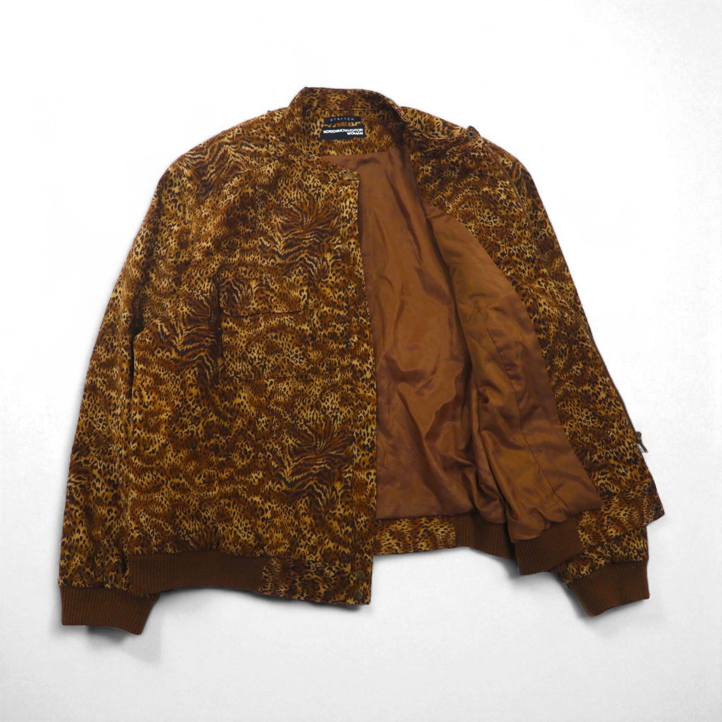 Vintage Leopard Jacket レオパード ジップアップ ブルゾン XL ストレッチ Norton McNaughton