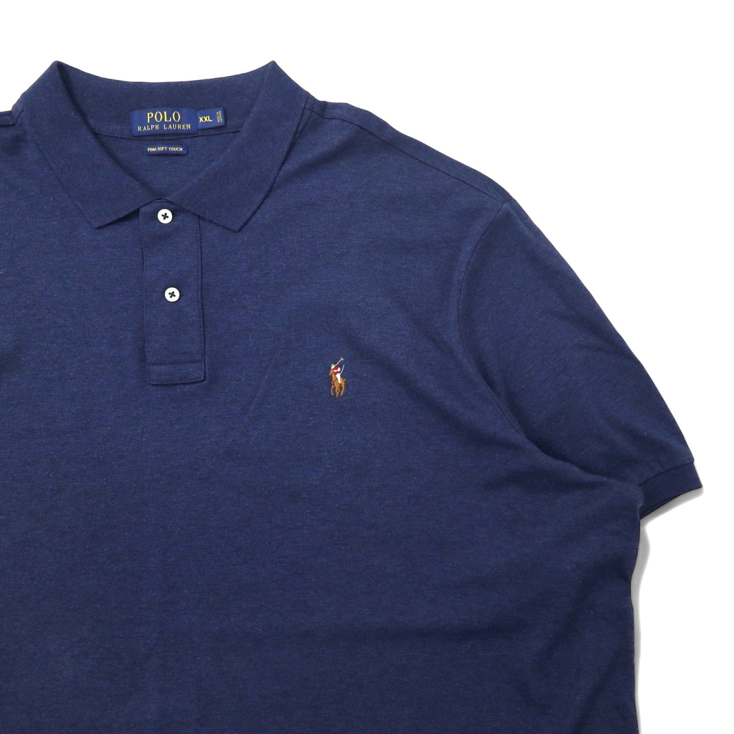 POLO RALPH LAUREN ピマ ソフトタッチ ポロシャツ XXL ネイビー コットン スモールポニー 刺繍