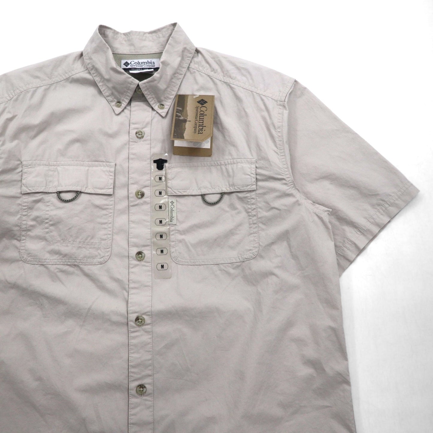 Columbia Marquam Trail Short-Sleeve Button-Down Fishing Shirt, Size M, Beige, Polyester, AM7240, Made in Sri Lanka, Unused