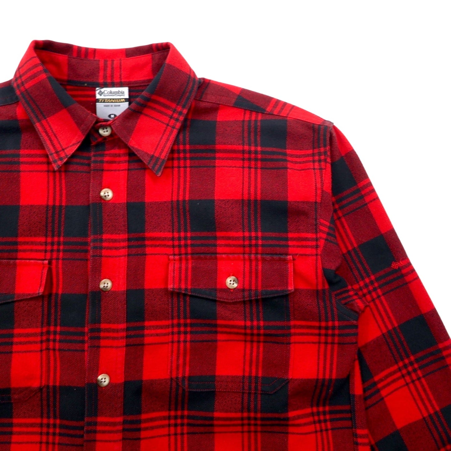 Columbia Titanium Flannel Work Shirt, Size M, Red, Black, Cotton