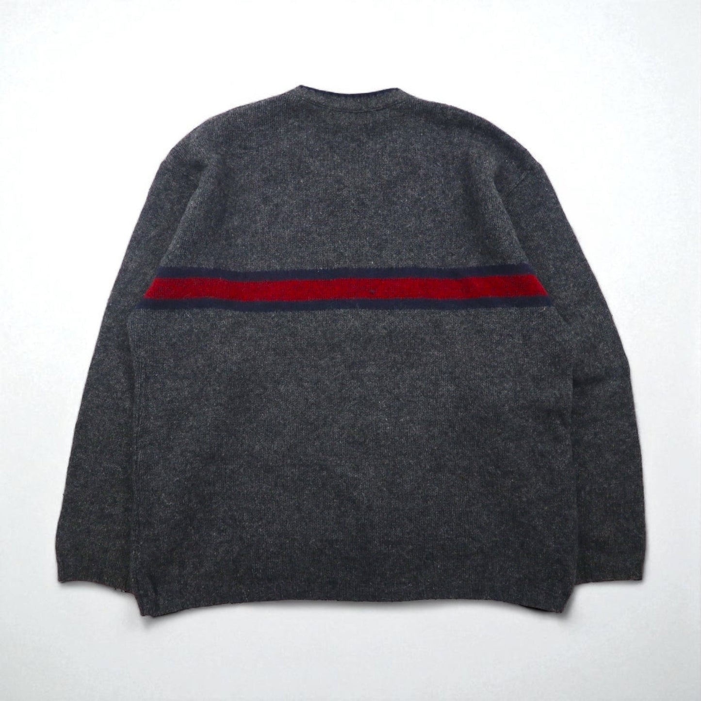 Eddie Bauer 90年代 USA製 Vネック ニット セーター L グレー ウール ラインデザイン