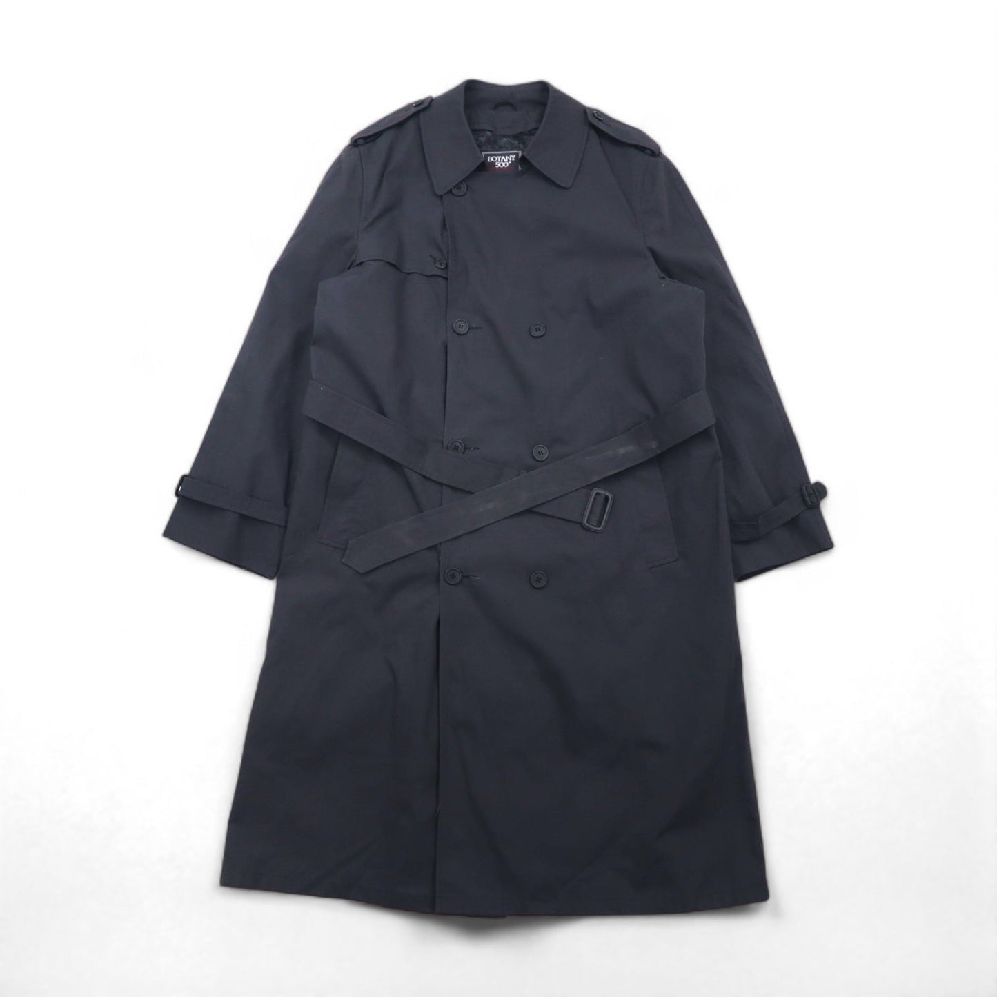 BOTANY500 80年代 USA製 ダブル トレンチコート XL ブラック ベルト付 ライナー着脱 エポレット