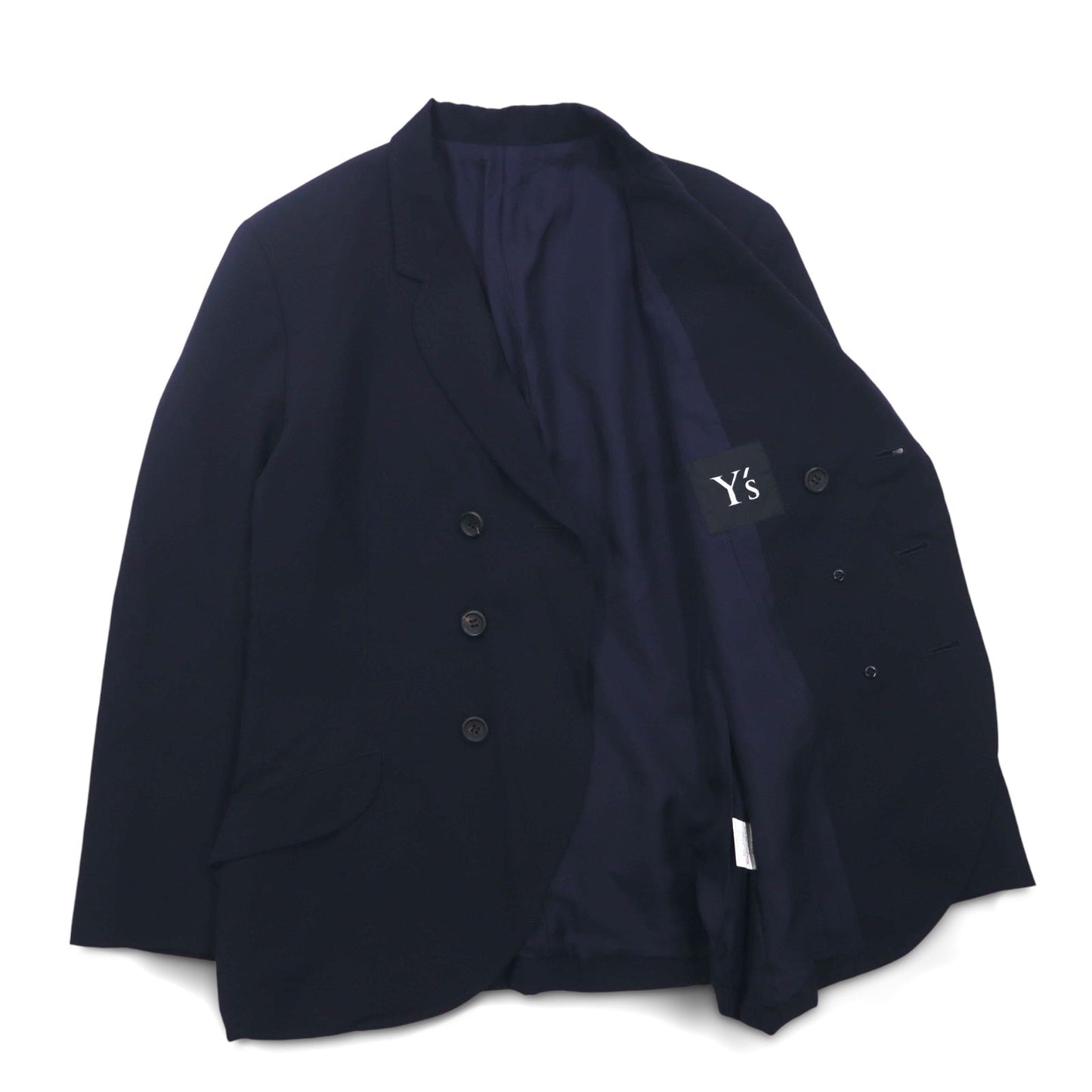Y's 90s Double-Breasted Tailored Jacket/Blazer, Navy Gabardine, Size S, YT-J06_100, Made in Japan