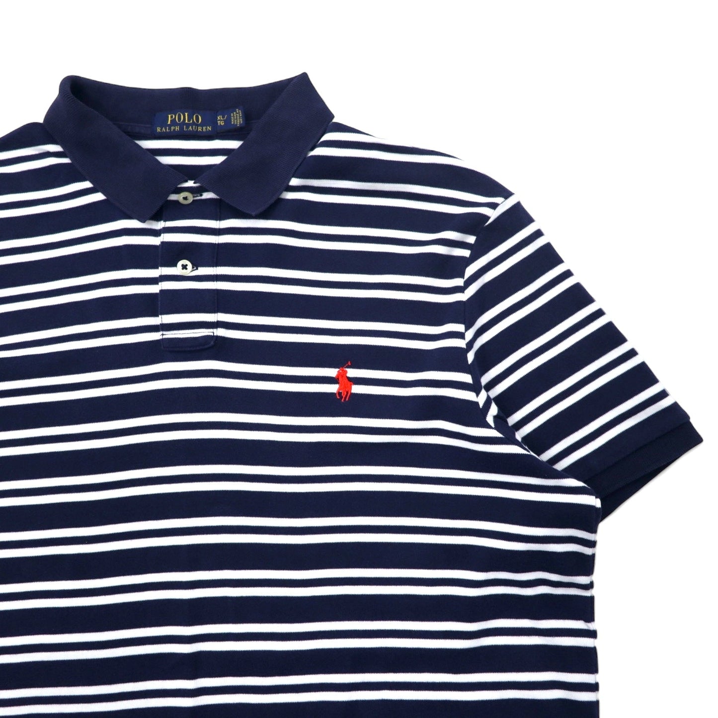 POLO RALPH LAUREN Striped Polo Shirt, XL, Navy and White Cotton, Small Pony Embroidery