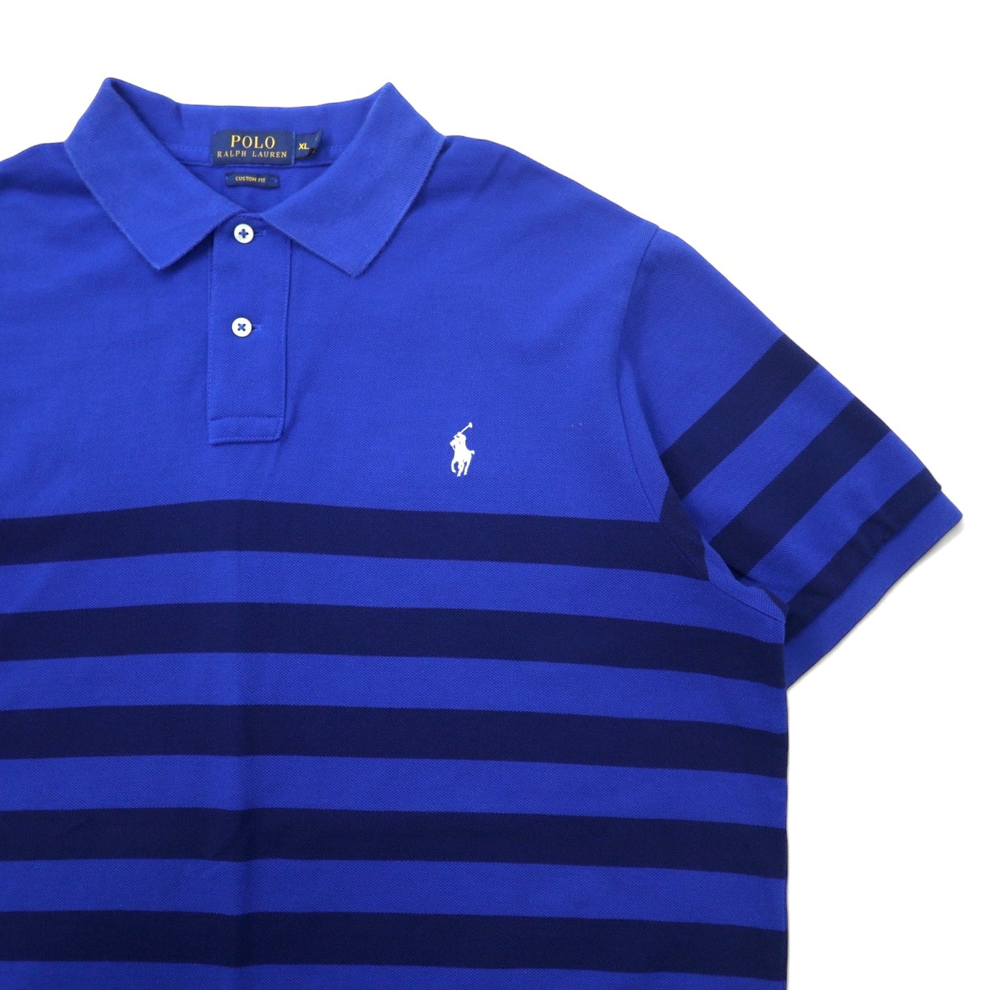 POLO RALPH LAUREN Striped Polo Shirt, XL, Blue/Navy, Cotton, Pique, Custom Fit, Small Pony Embroidery