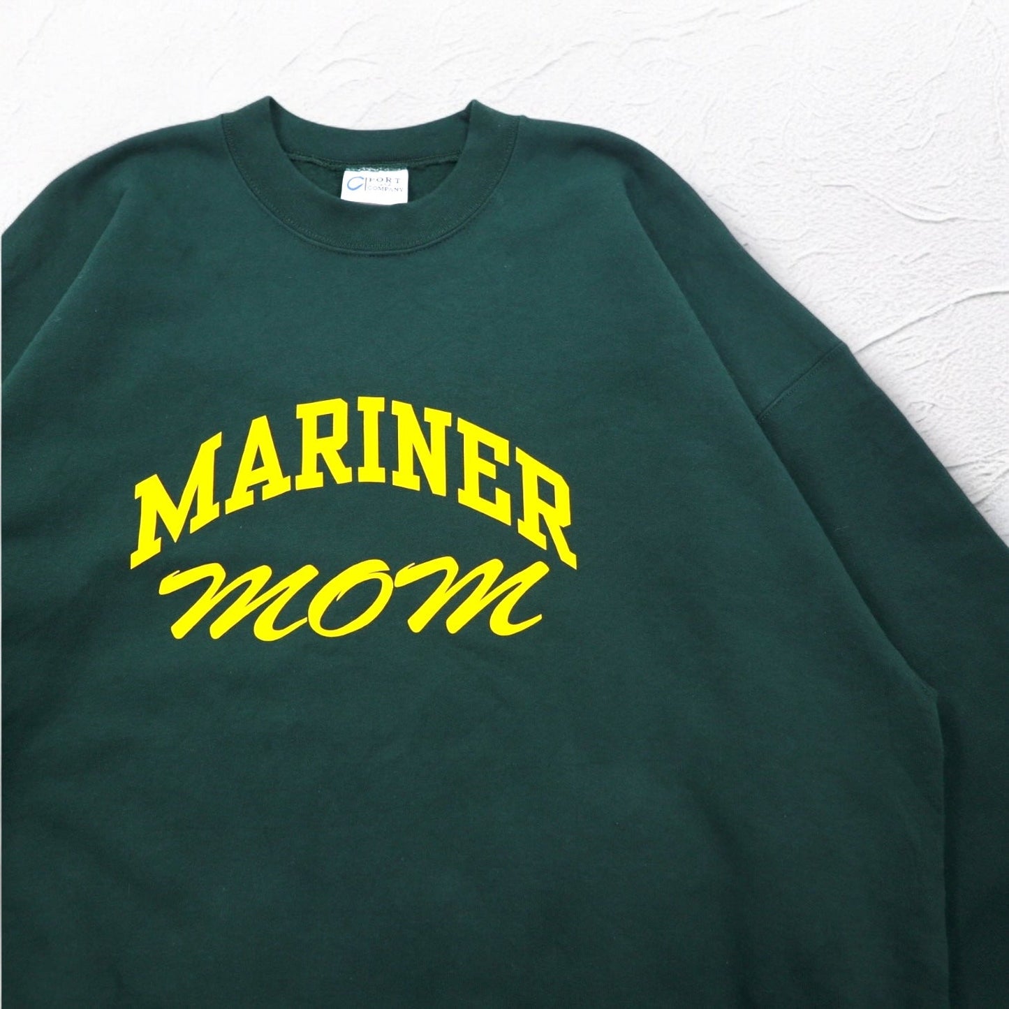 PORT & COMPANY College Print Sweatshirt, Size XL, Green, Fleece-Lined, Arch Logo, MARINER, Made in Honduras