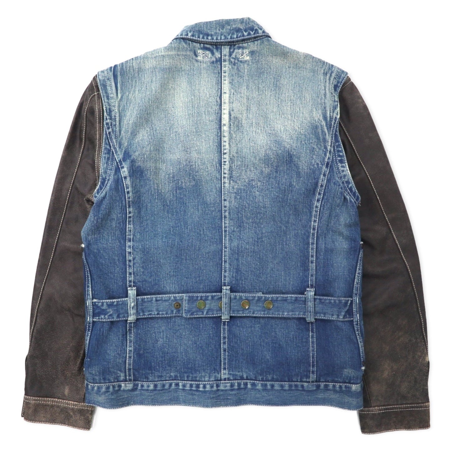AVIREX 2-Way Denim Jacket with Detachable Leather Sleeves, E-1 Radio Vest, Size L, Blue, Cotton and Horsehide, 6132105