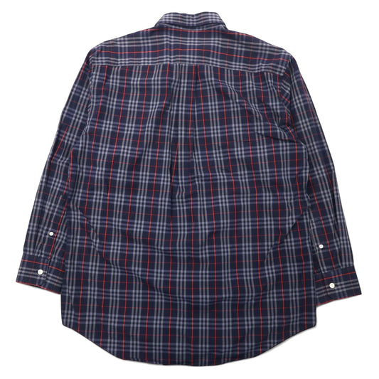 BURBERRY Old Nova Check Button-Down Shirt, Size L, Navy, Cotton, One-Point Logo Embroidery