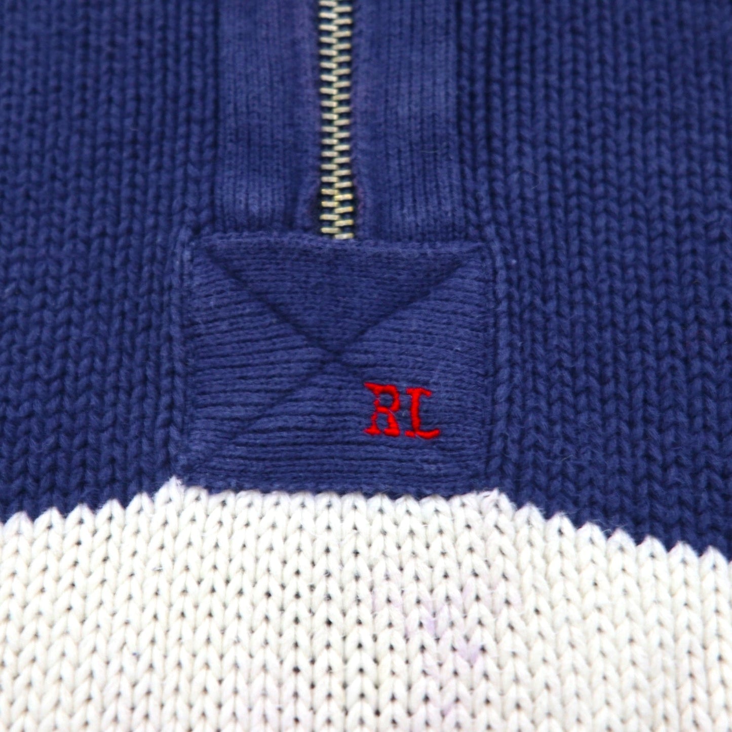 Polo Ralph Lauren ハーフジップ ニット セーター 2XL ネイビー コットン ラインデザイン