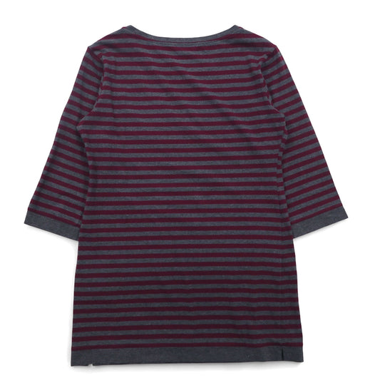 BURBERRY Striped Tunic T-Shirt, Size M, Gray, Shoulder Buttons, One-Point Logo Embroidery, Made in Japan