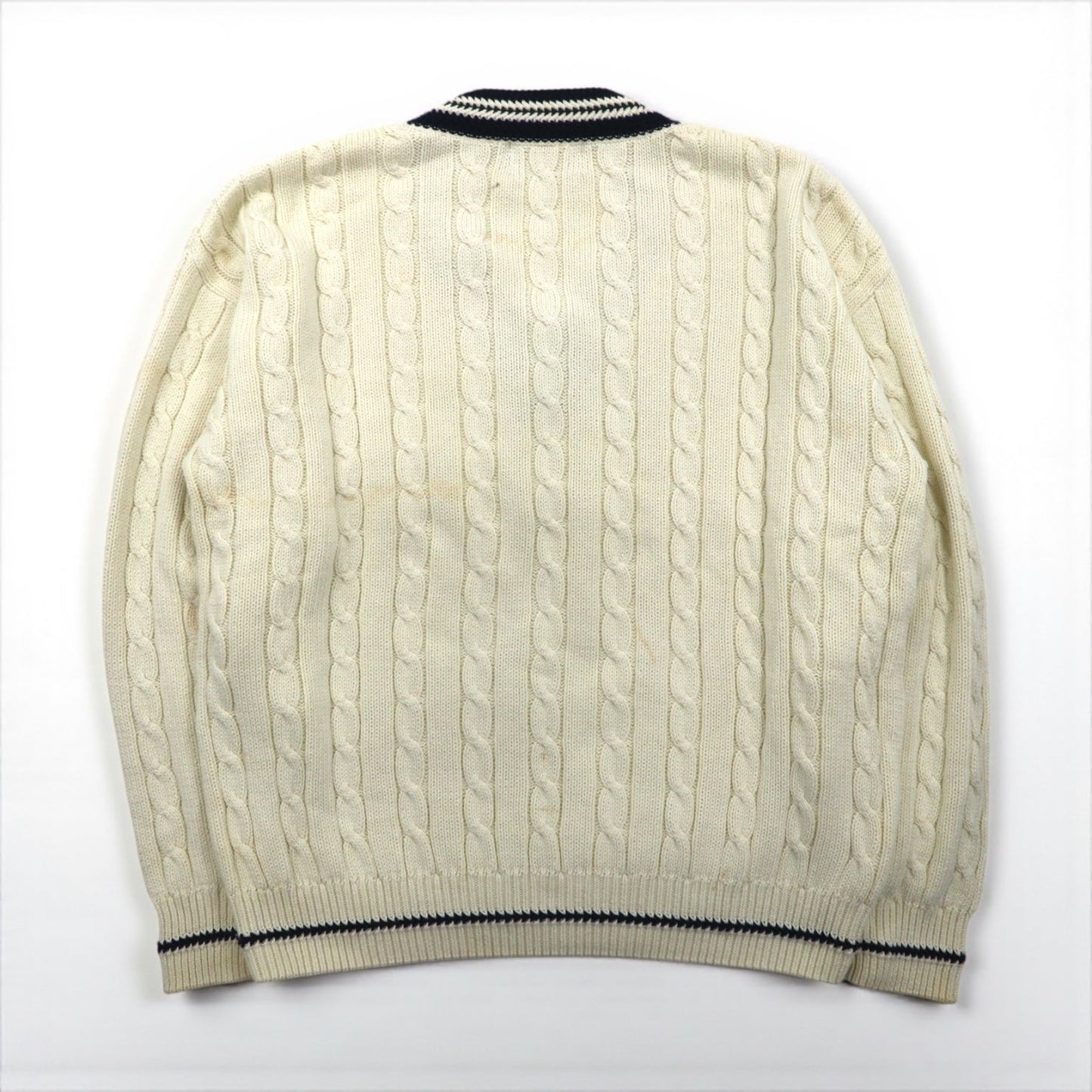 90s Vintage V-neck Knit 90年代 チルデン ニット Vネック セーター L ホワイト ケーブル編み WOODS&GRAY