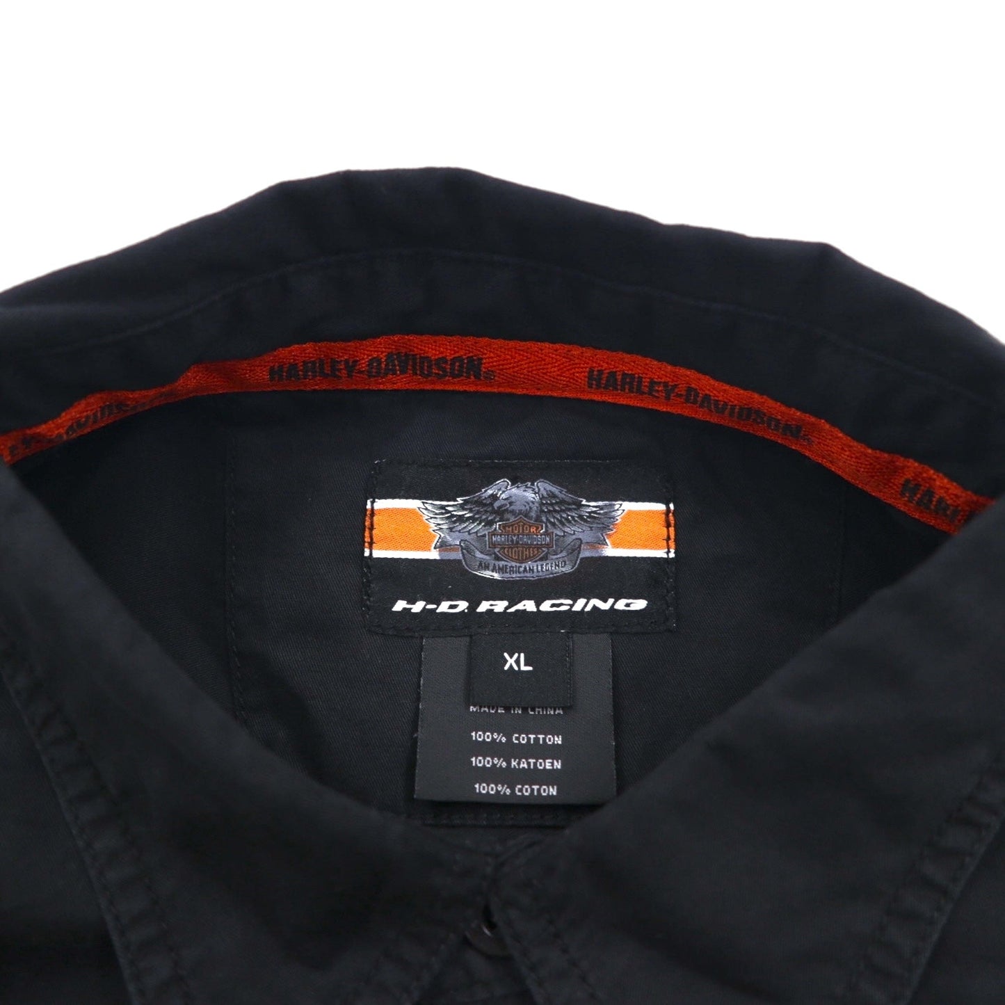 HARLEY DAVIDSON RACING Short Sleeve Racing Shirt, XL, Black Cotton, Double Pockets, Back Logo Embroidery